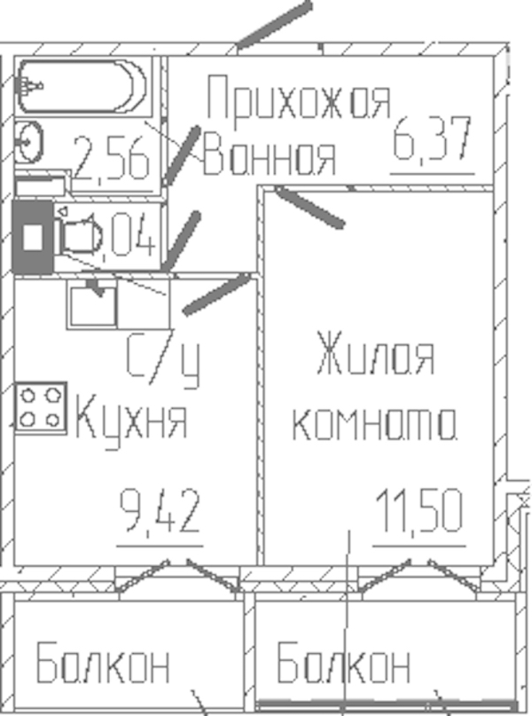 1-комнатная квартира 32.9 м², 2/6 эт., ЖК «SERTOLOVO PARK»